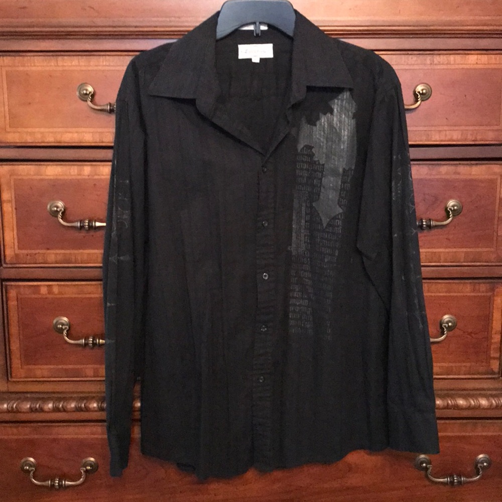 Black long sleeve dress shirt with winged design